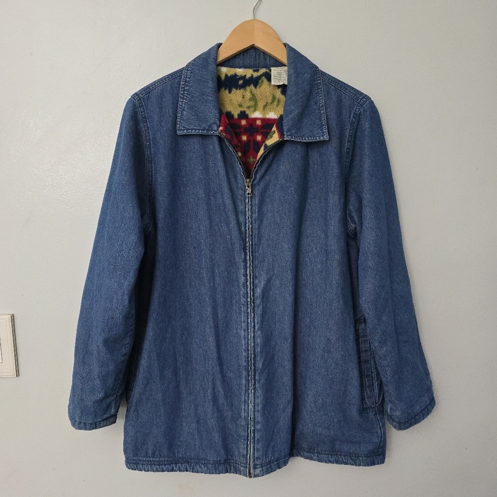 Blair Vintage Women's M Blue Denim Jacket Fleece Lined Aztec Southwest Boho Chic - Picture 2 of 11